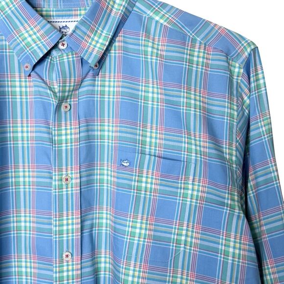 Southern Tide Mens Large Classic Fit Blue Plaid Button Down Shirt Long Sleeve - Picture 5 of 9